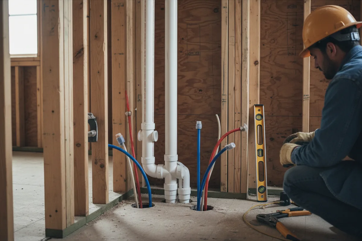 Drain and supply rough-in during Drain Cleaning in Lake Hill